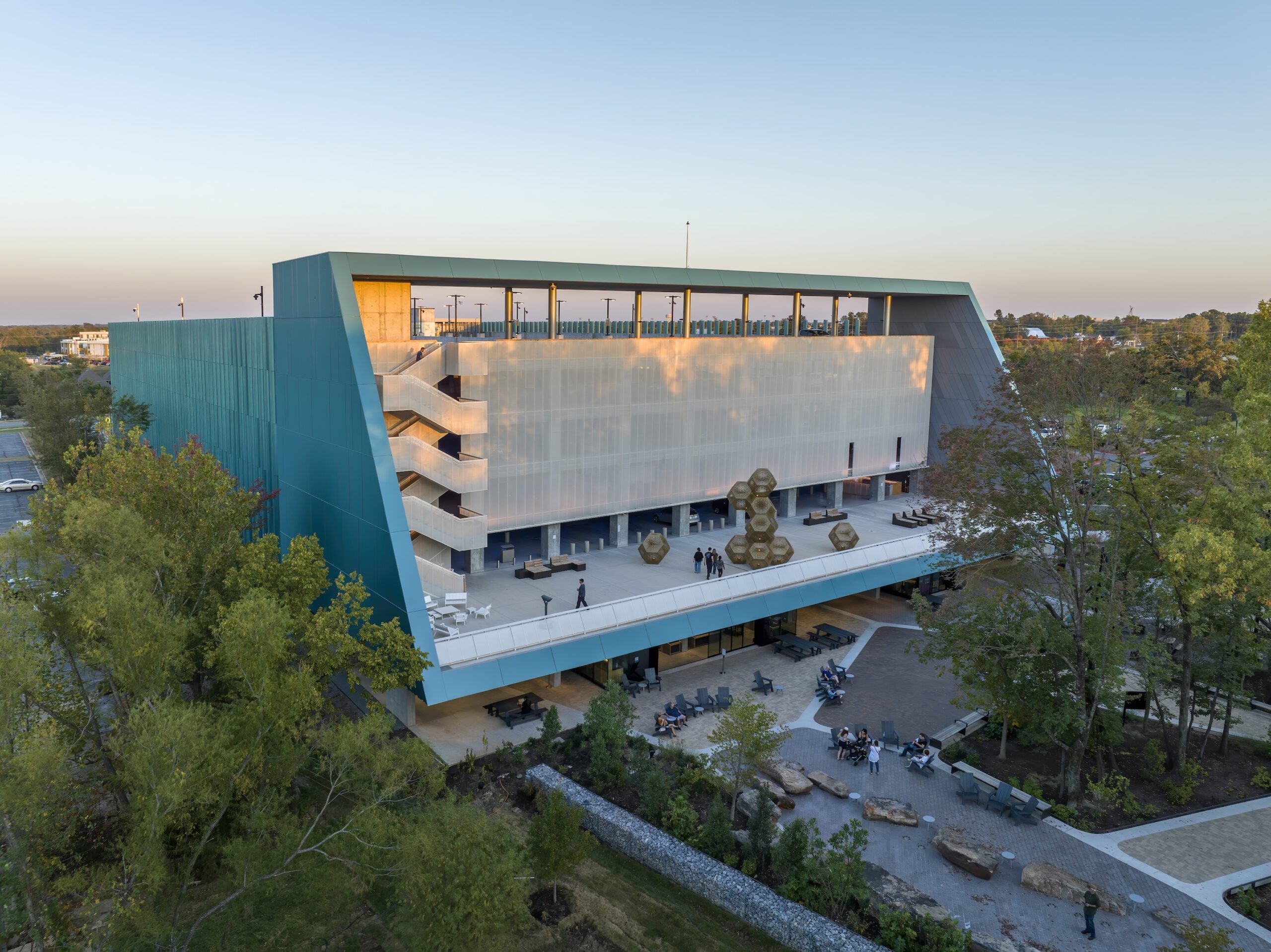 North-West view of Crystal Bridges Campus Parking designed by Marlon Blackwell Architects