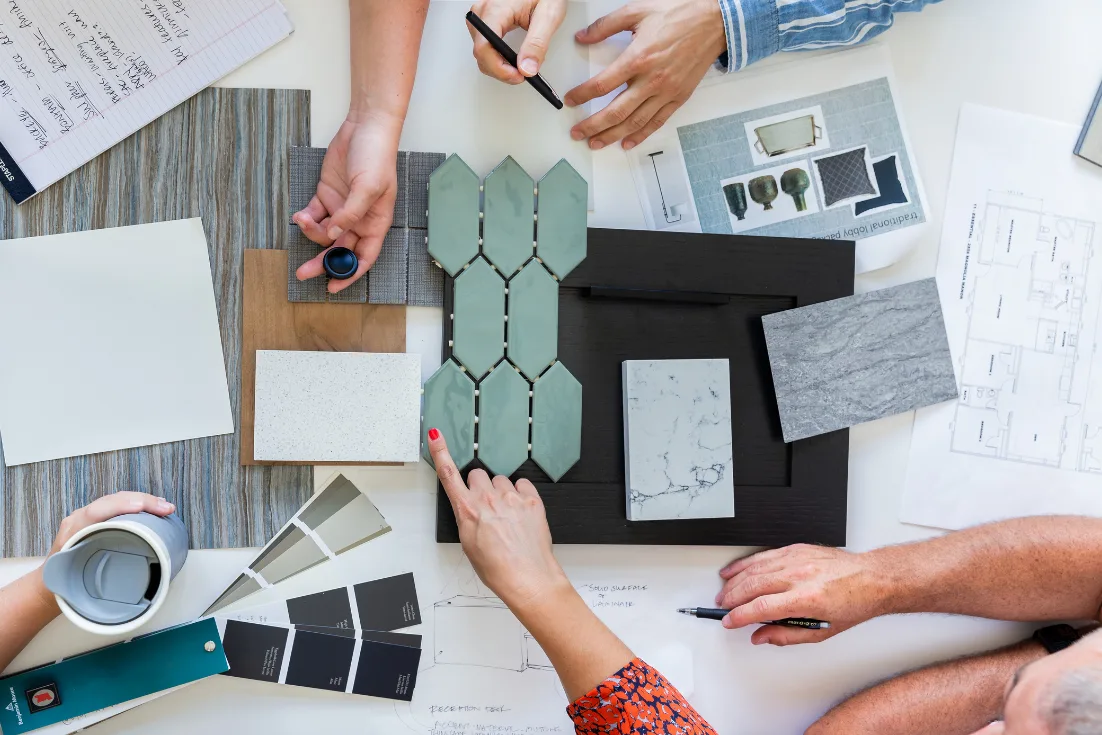 Material samples used in a Clayton modern manufactured home design creation.