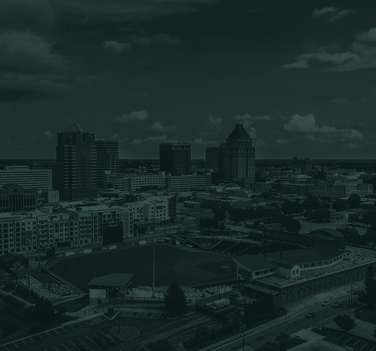 Greensboro city skyline.