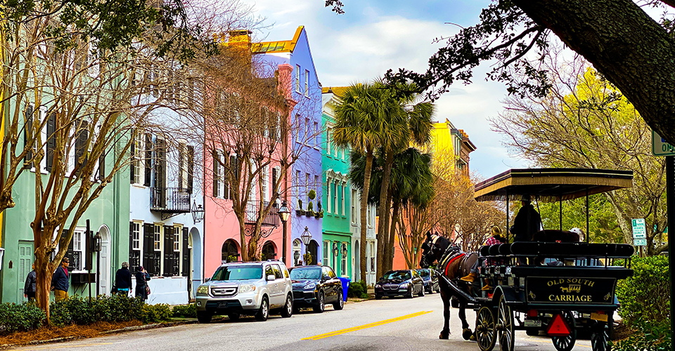 Colorful houses on street in Charleston