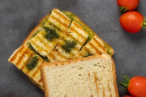 Grilled Halloumi Sandwich with Zaatar Spread on Sliced White Bread