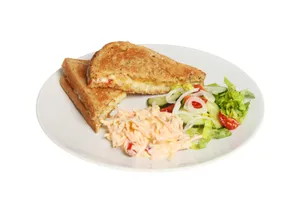 Coleslaw and Cheddar Cheese Sandwich on Sliced White Bread 