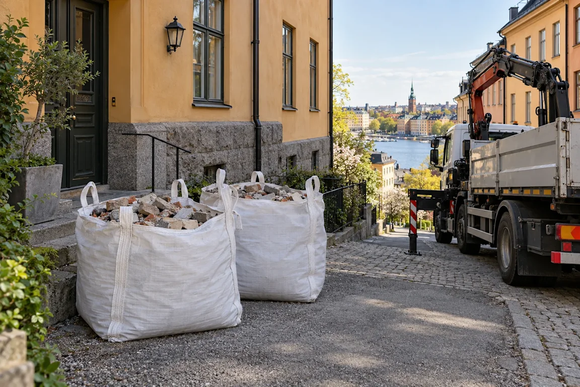 Hämtning av byggsäckar i Södermalm