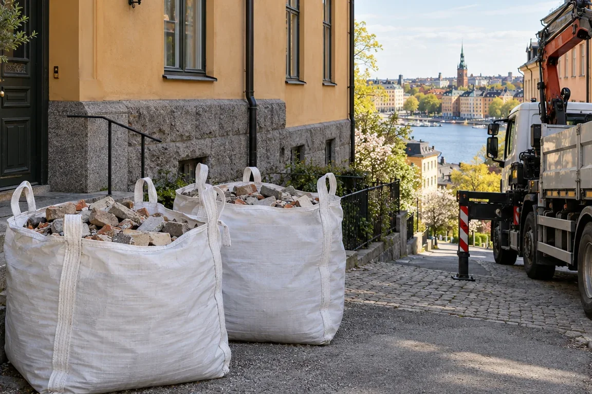 Hämtning av byggsäckar i Södermalm