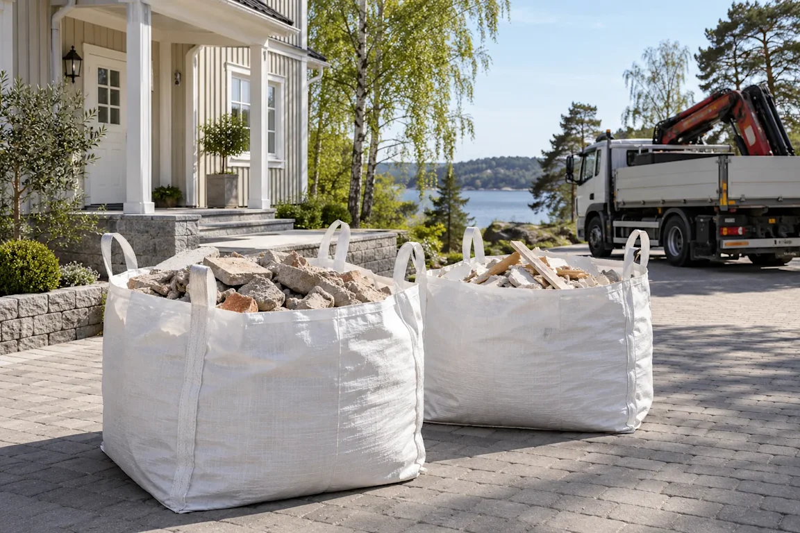 Hämtning av byggsäckar i Lidingö
