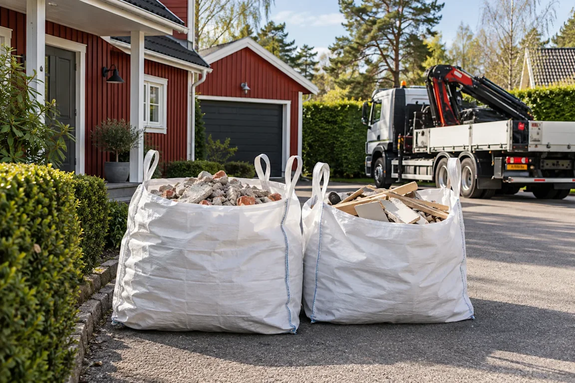 Hämtning av byggsäckar i Täby