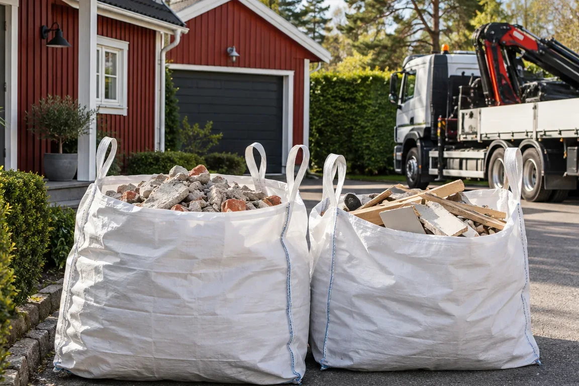 Hämtning av byggsäckar i Täby