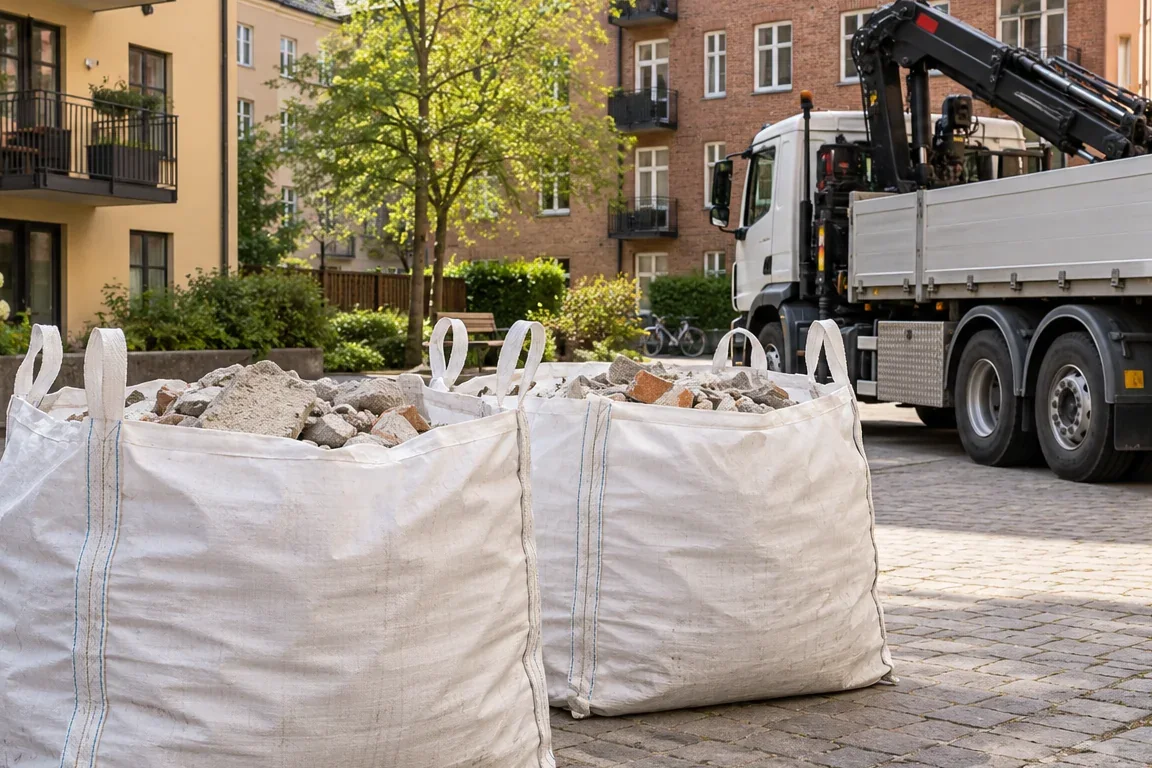 Hämtning av byggsäckar i Sundbyberg