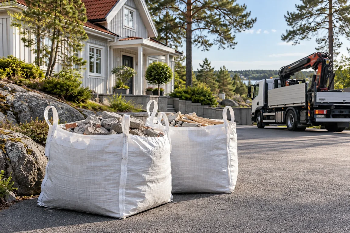 Big bag hämtning Huddinge – säckar och kranbil
