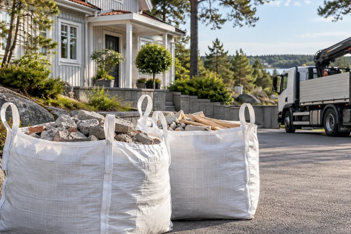 Big bag hämtning Huddinge – säckar och kranbil