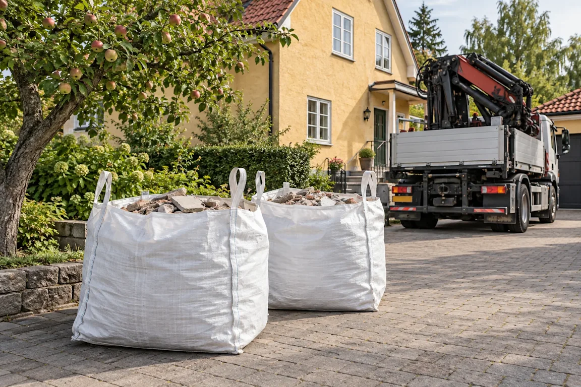 Hämtning av byggsäckar i Bromma
