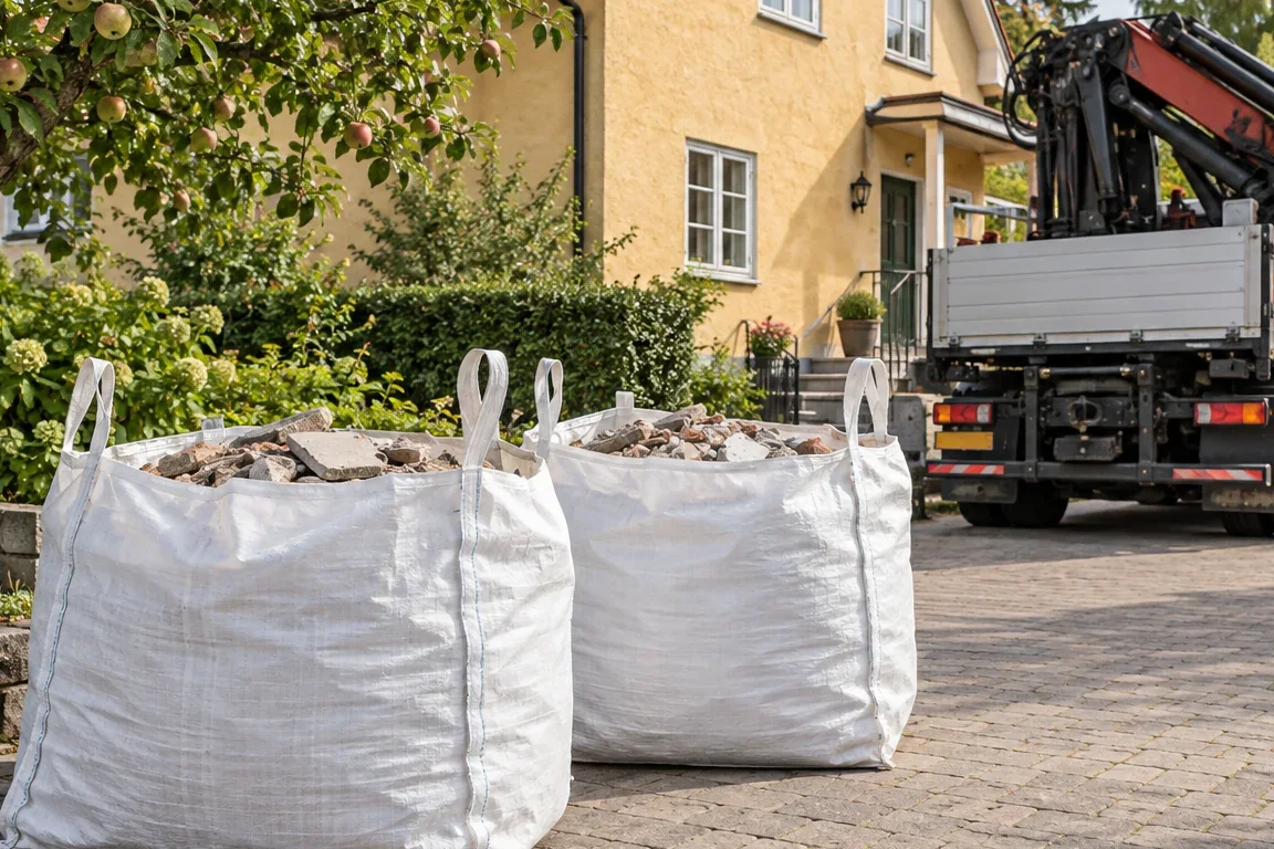 Hämtning av byggsäckar i Bromma