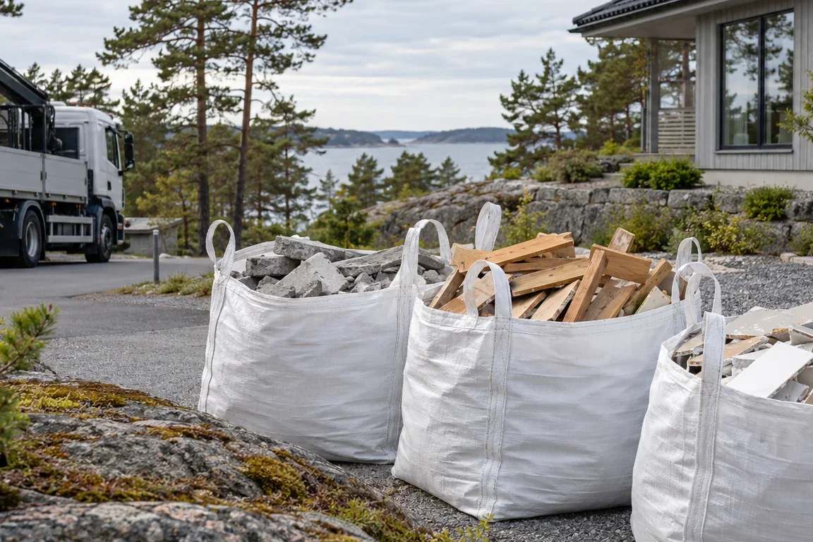 Hämtning av byggsäckar i Värmdö