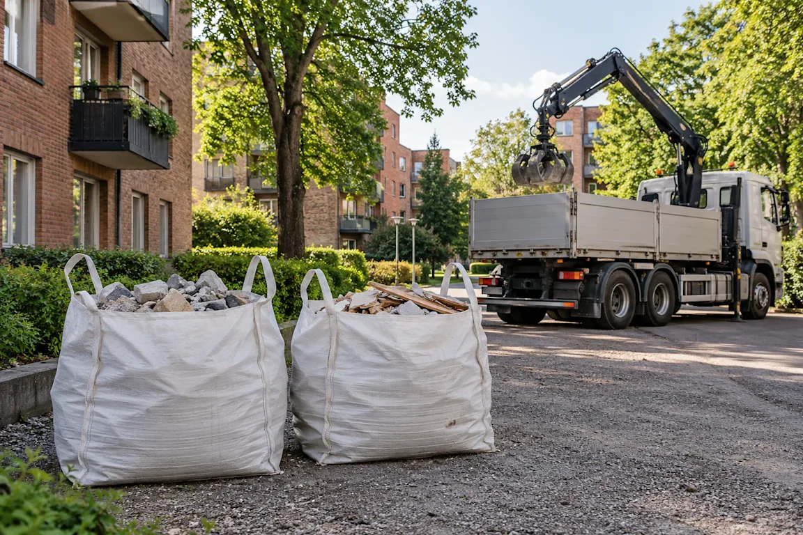 Hämtning av byggsäckar i Södertälje