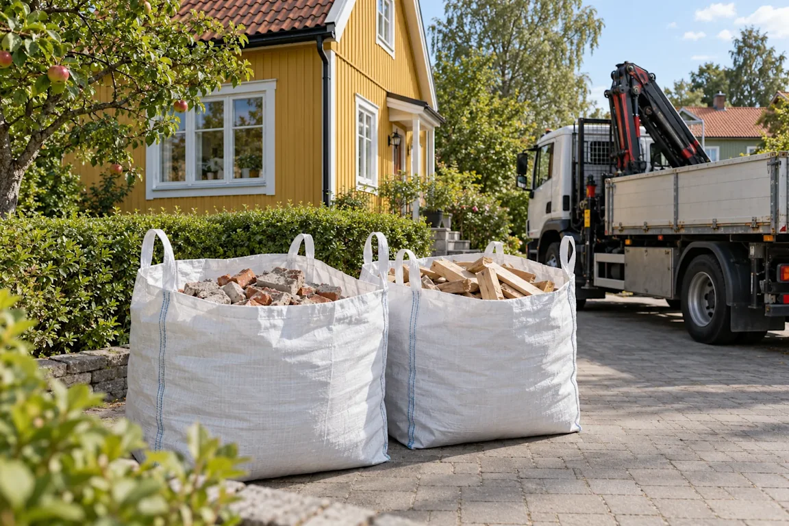 Hämtning av byggsäckar i Enskede