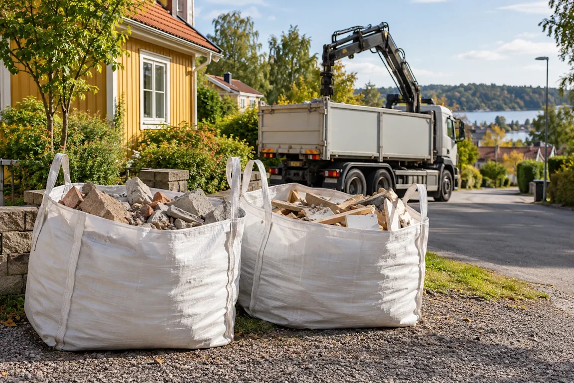 Hämtning av byggsäckar i Österåker