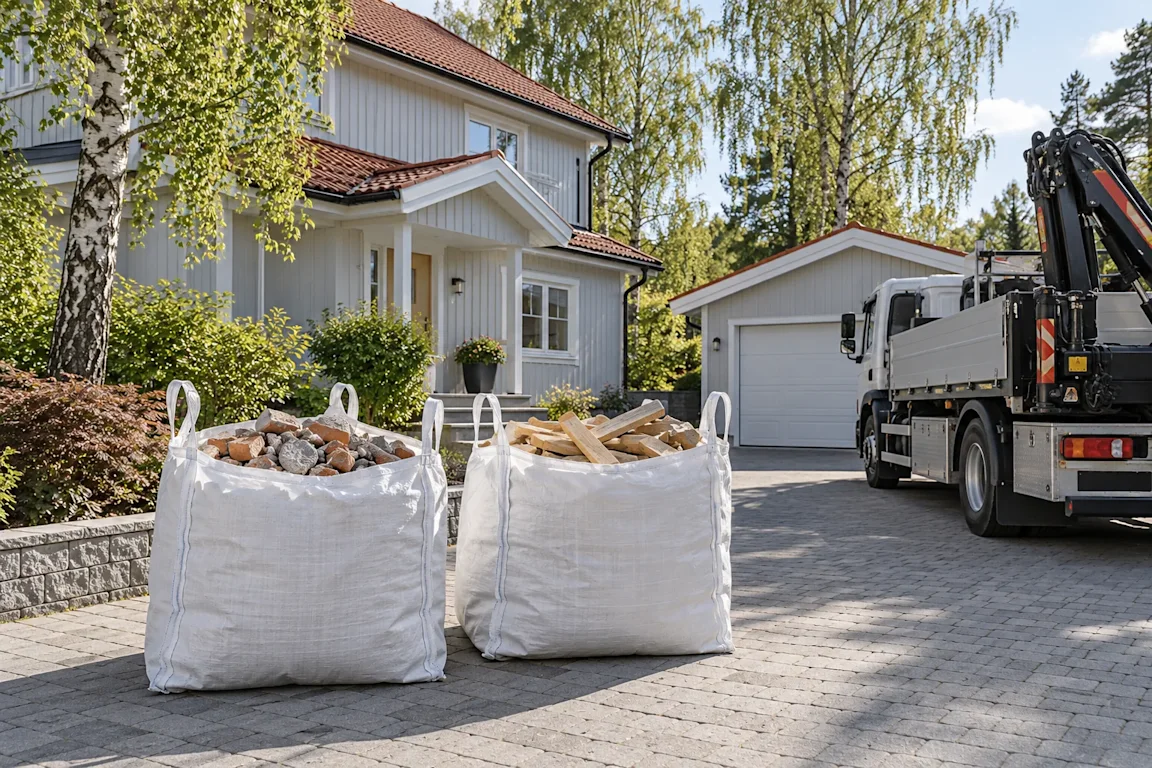 Hämtning av byggsäckar i Älvsjö