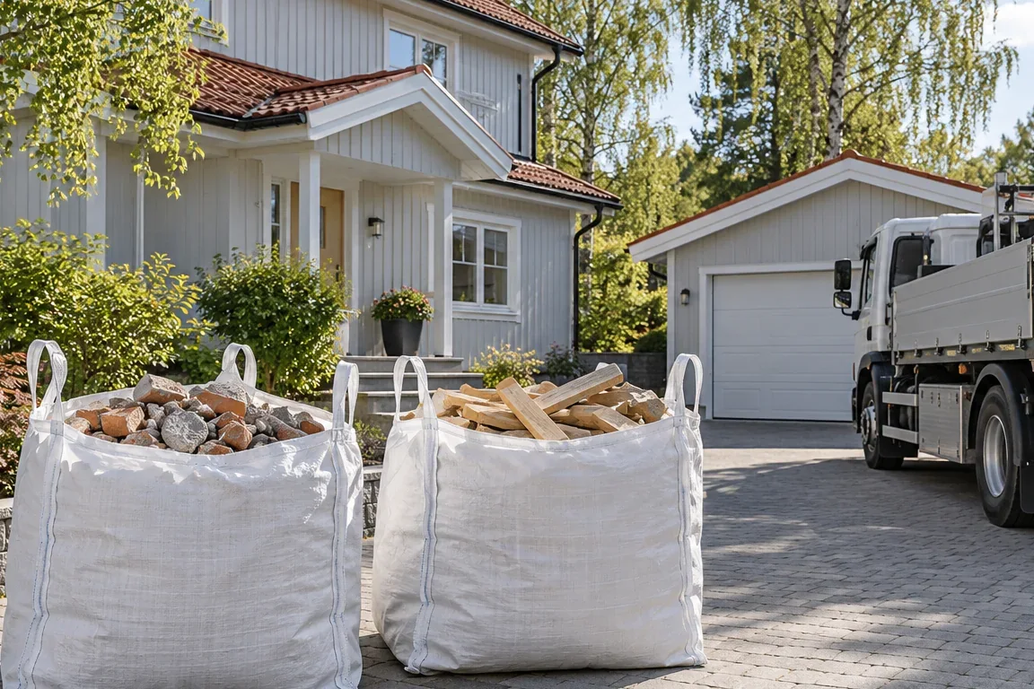 Hämtning av byggsäckar i Älvsjö