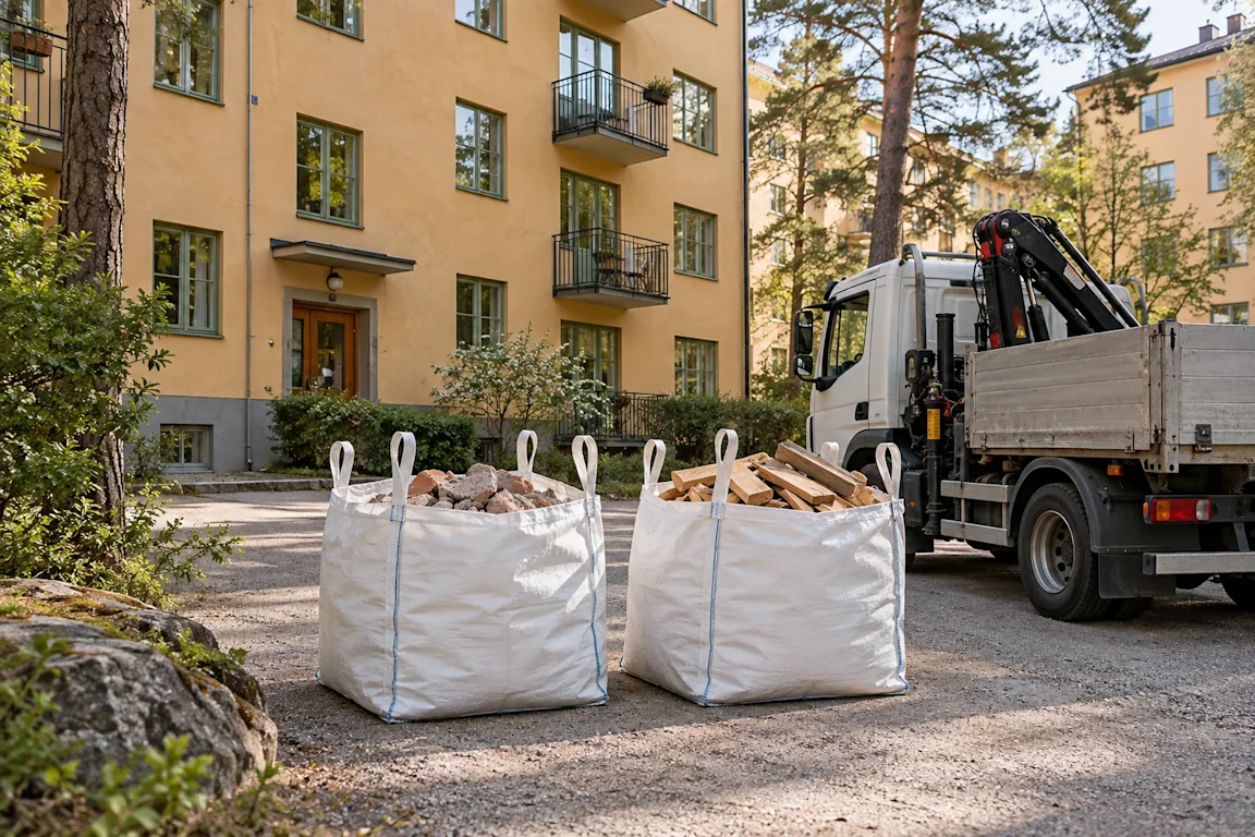 Hämtning av byggsäckar i Hägersten