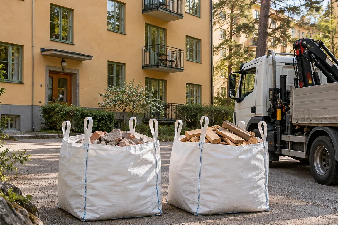 Hämtning av byggsäckar i Hägersten