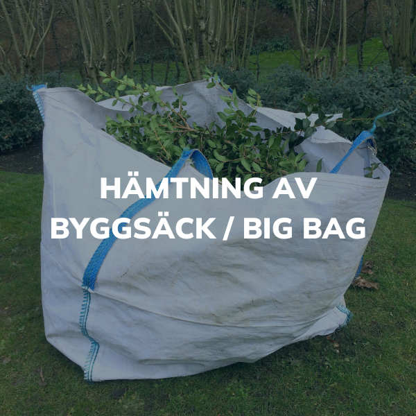 Hämtning av byggsäck och big bag, läs mer - bild på byggsäck med trädgårdsavfall