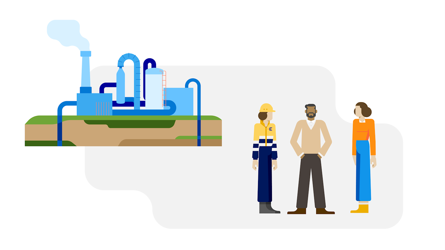 Illustrationen mit 3 Menschen: Erneuerbare Energien Geothermie.