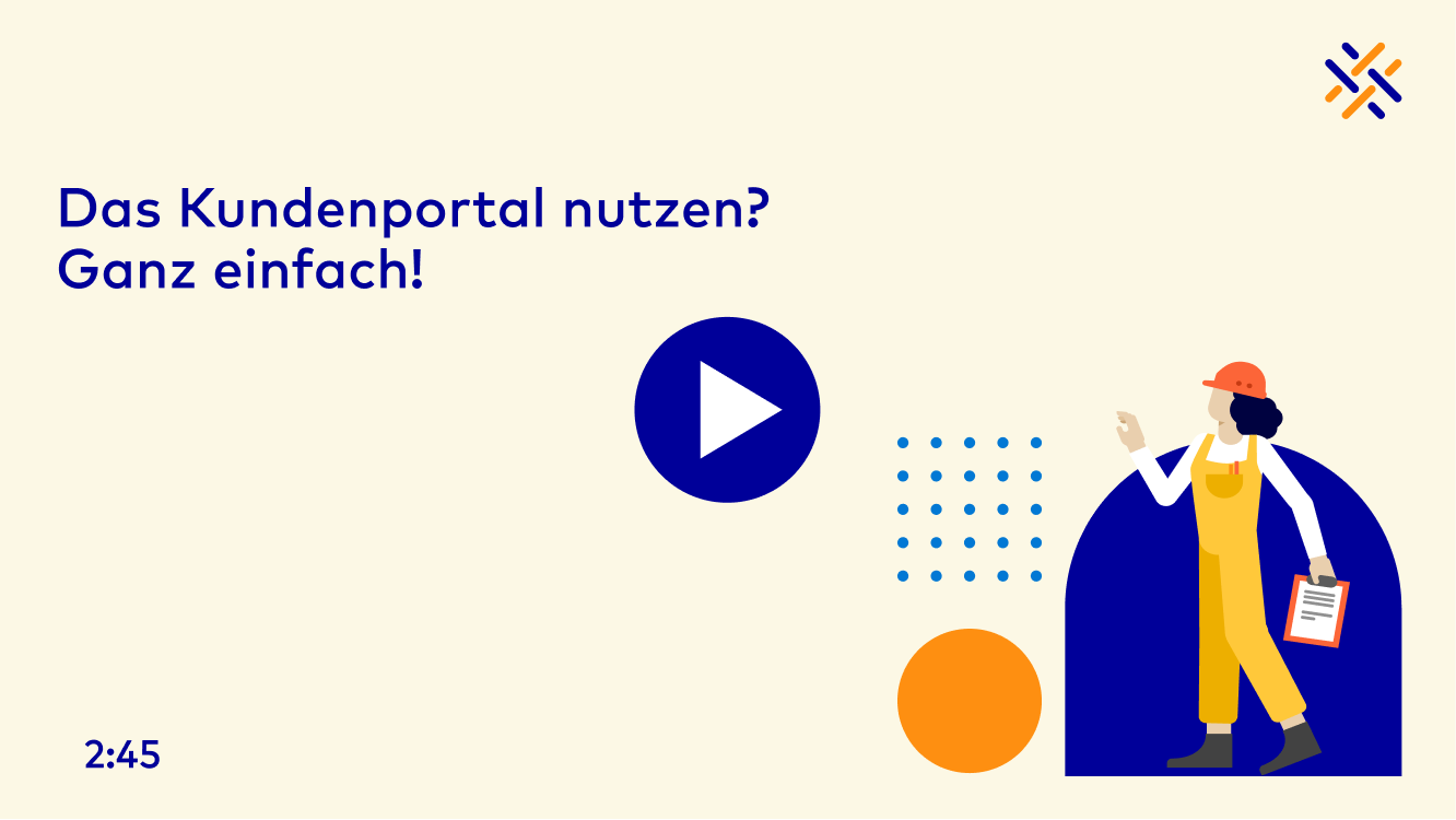 Illustration: Person und Laptop für Kundenportal.