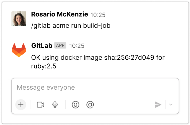 A screenshot of a pipeline being run from Slack