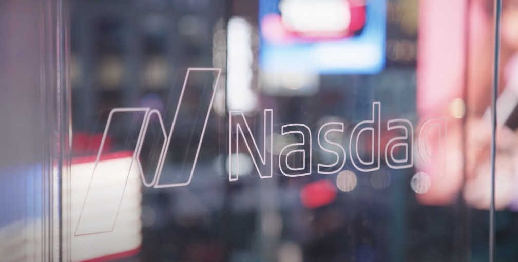 Nasdaq logo on glass hero image