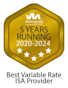 MoneyNet logo: Winner of Best Variable Rate ISA Provider 2024