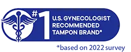 U.S. Gynecologists logo - Tampax 1st recommended tampon brand based od 2022 survey