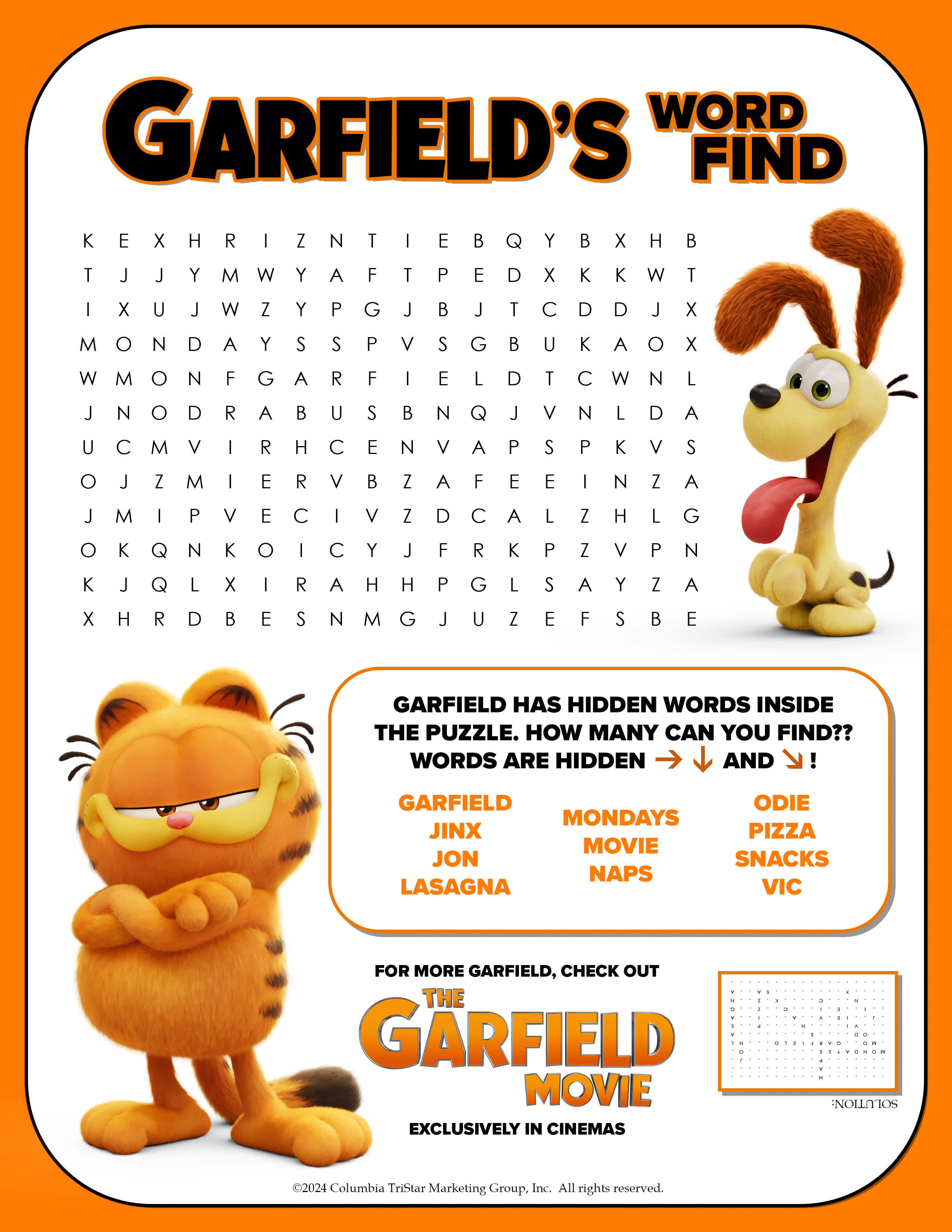 Garfield Activity - Word Find