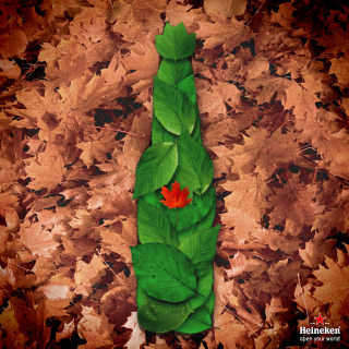 Herbstblätter ergeben die Form einer Heinekenflasche,