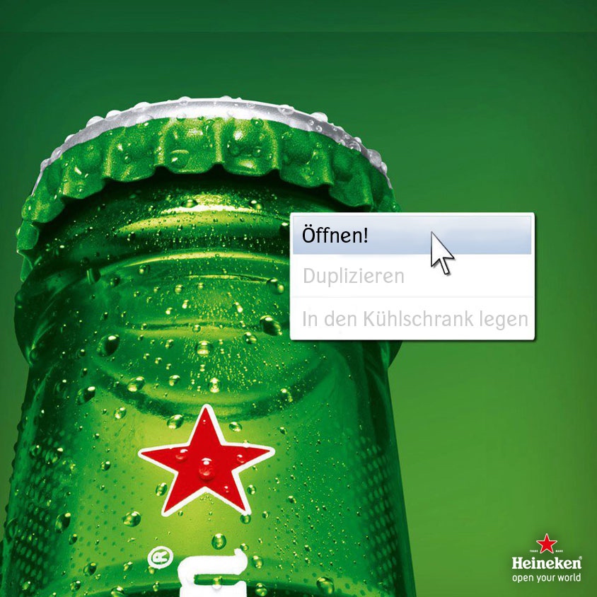 Öffnen Menü an einer Heinekenflasche