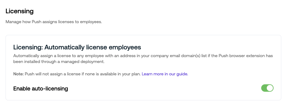 Licensing - Settings - docs - Administering Push