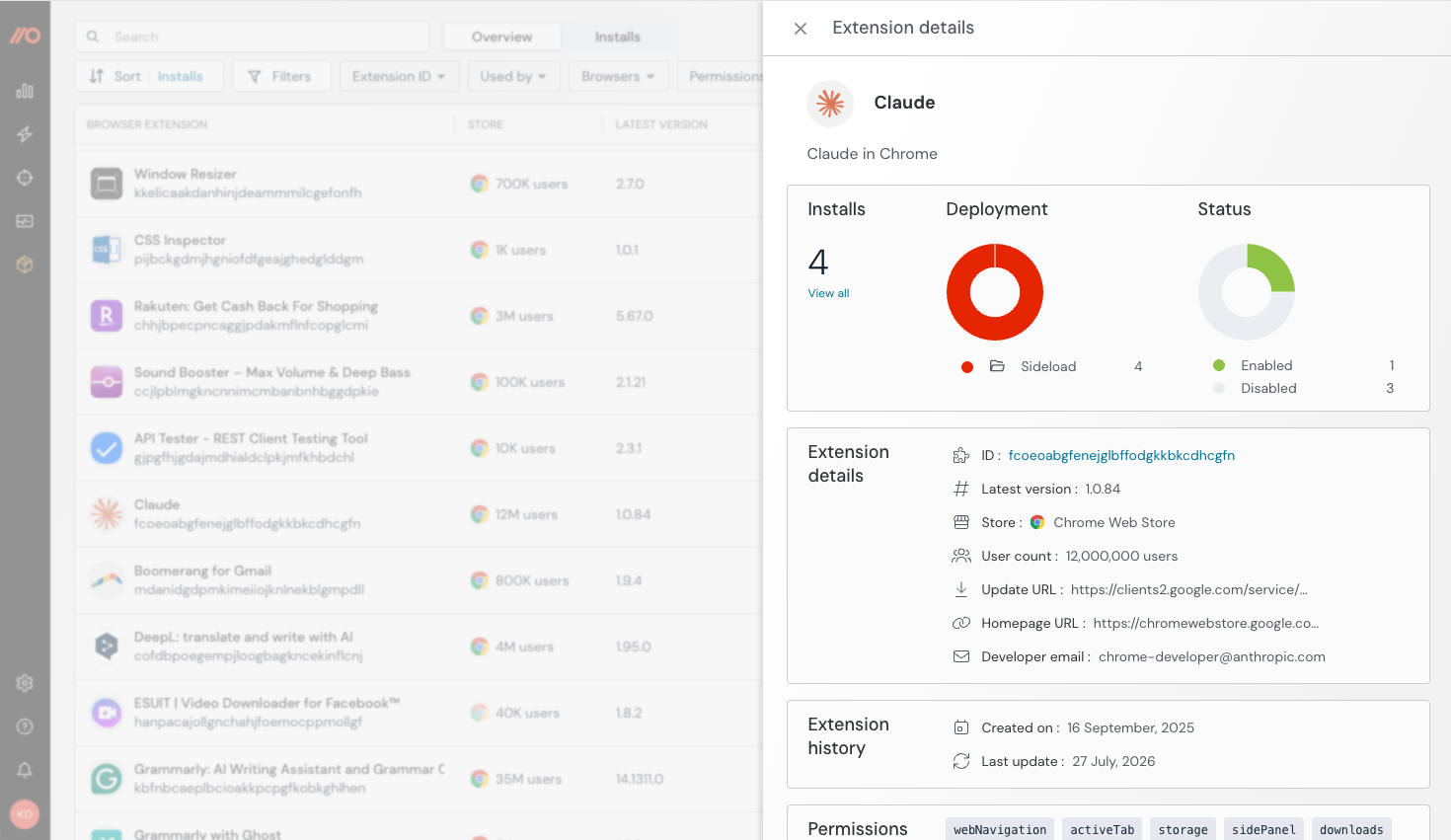 Push discovers AI browser extensions used by your users, across every browser.