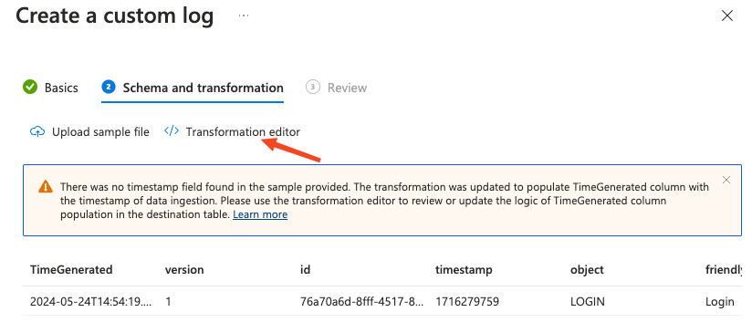 Azure new custom log step 3 - Sentinel SIEM