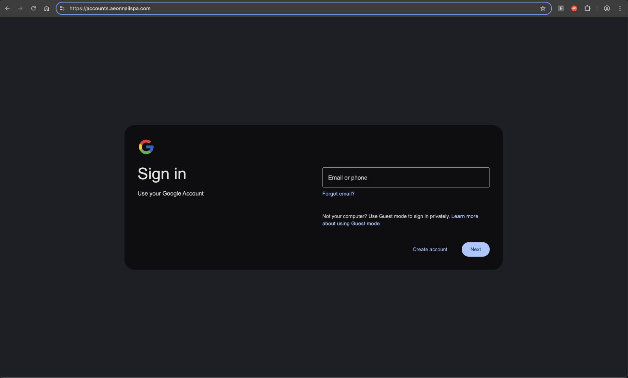 Attacker-in-the-Middle phishing page targeting Google. 