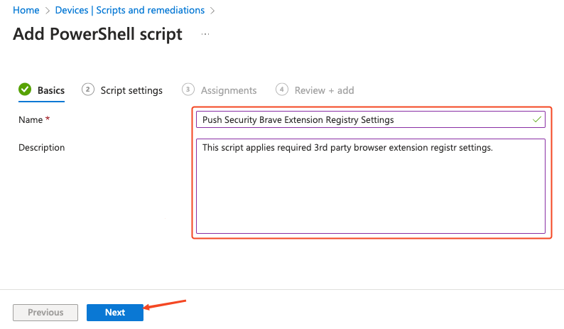 Intune MDM instructions for Brave - name the powershell script