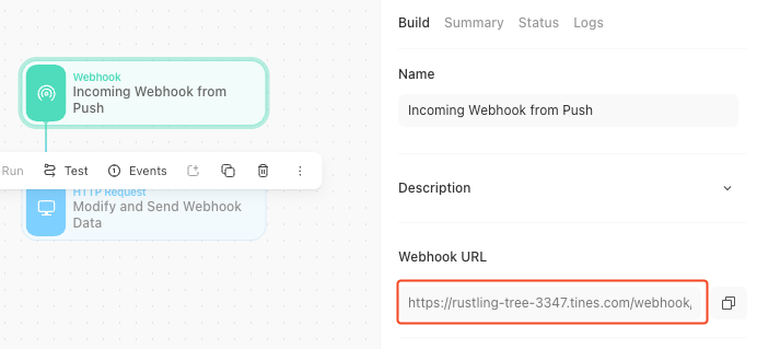 Tines create webhook - docs - Slack webhook