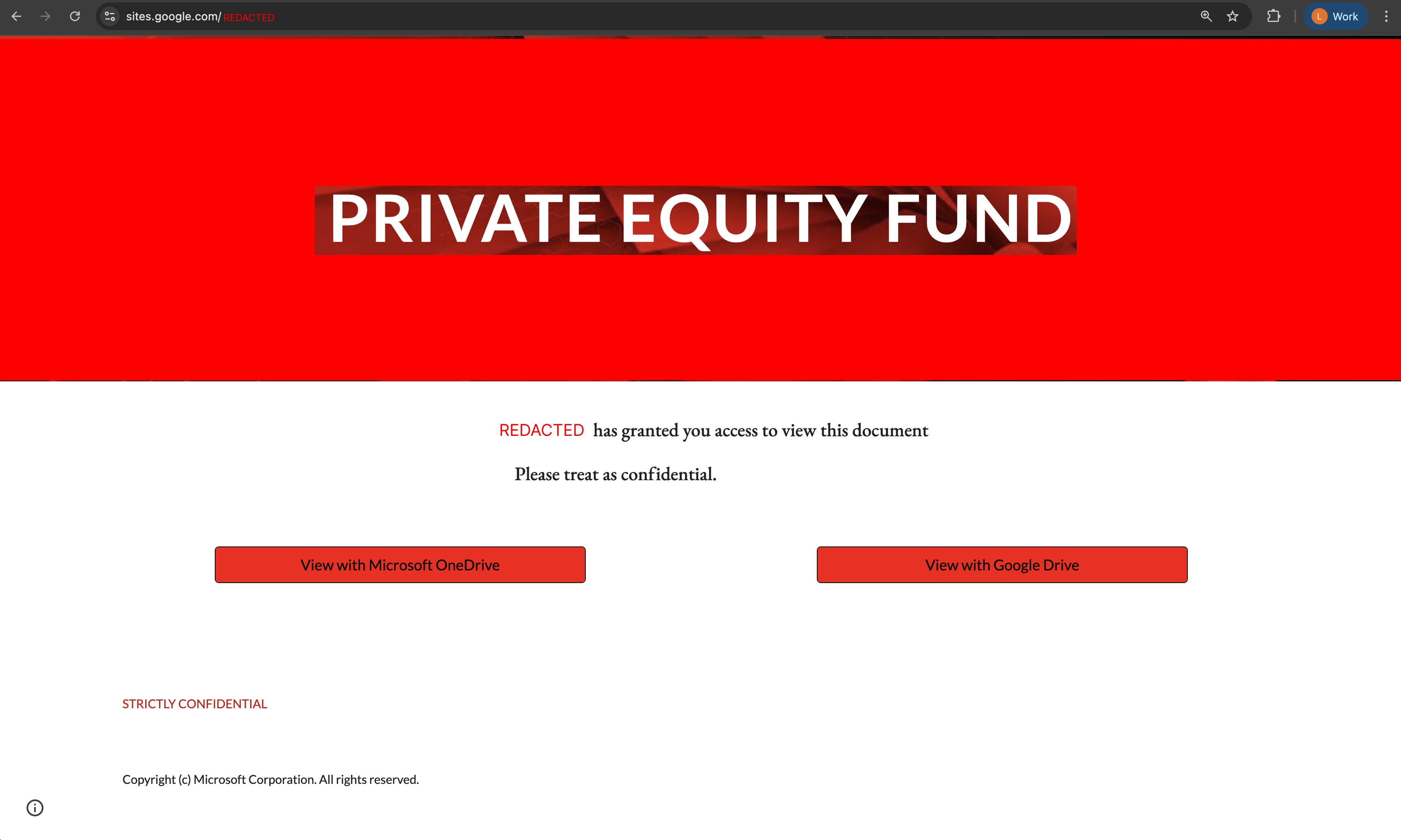 Google Sites page styled to look like a private equity fund opportunity.