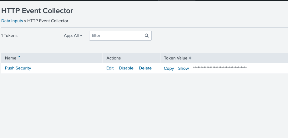 Splunk SIEM setup - token value