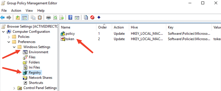 Group policy editor showing extension policy registry keys: KB 10062