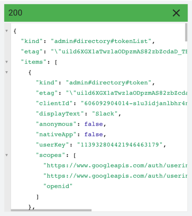 API Explorer for OAuth tokens resource