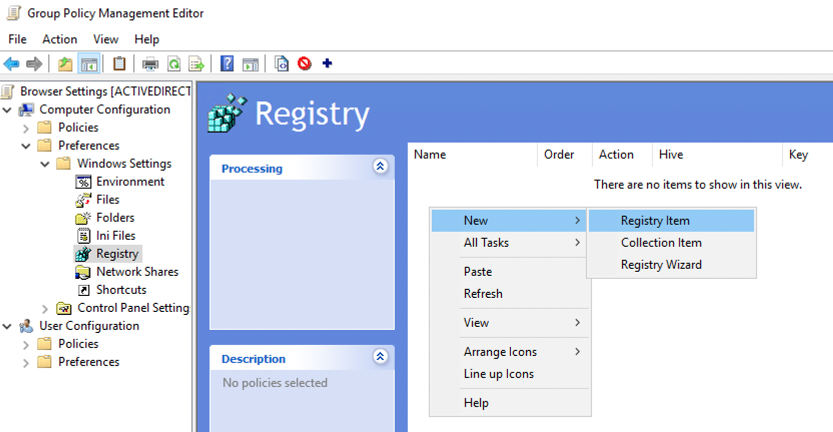 Group Policy New Registry Item: KB 10052/3/8
