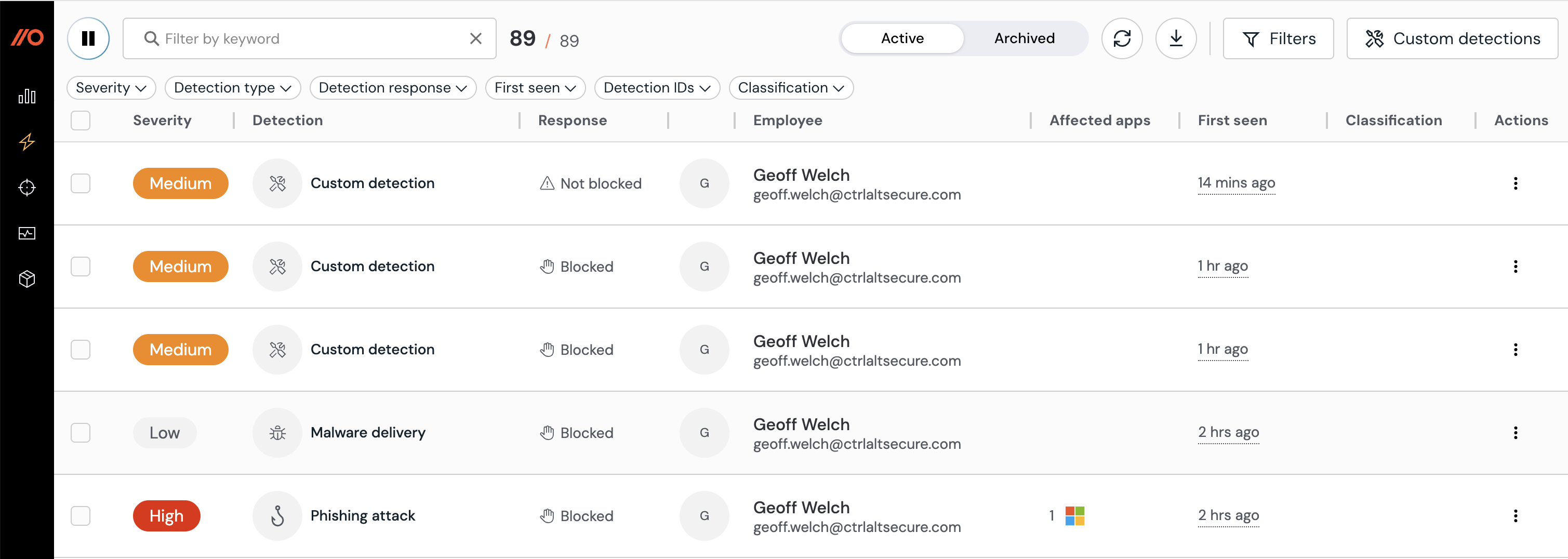 Custom detections list on detections page - KB 10155
