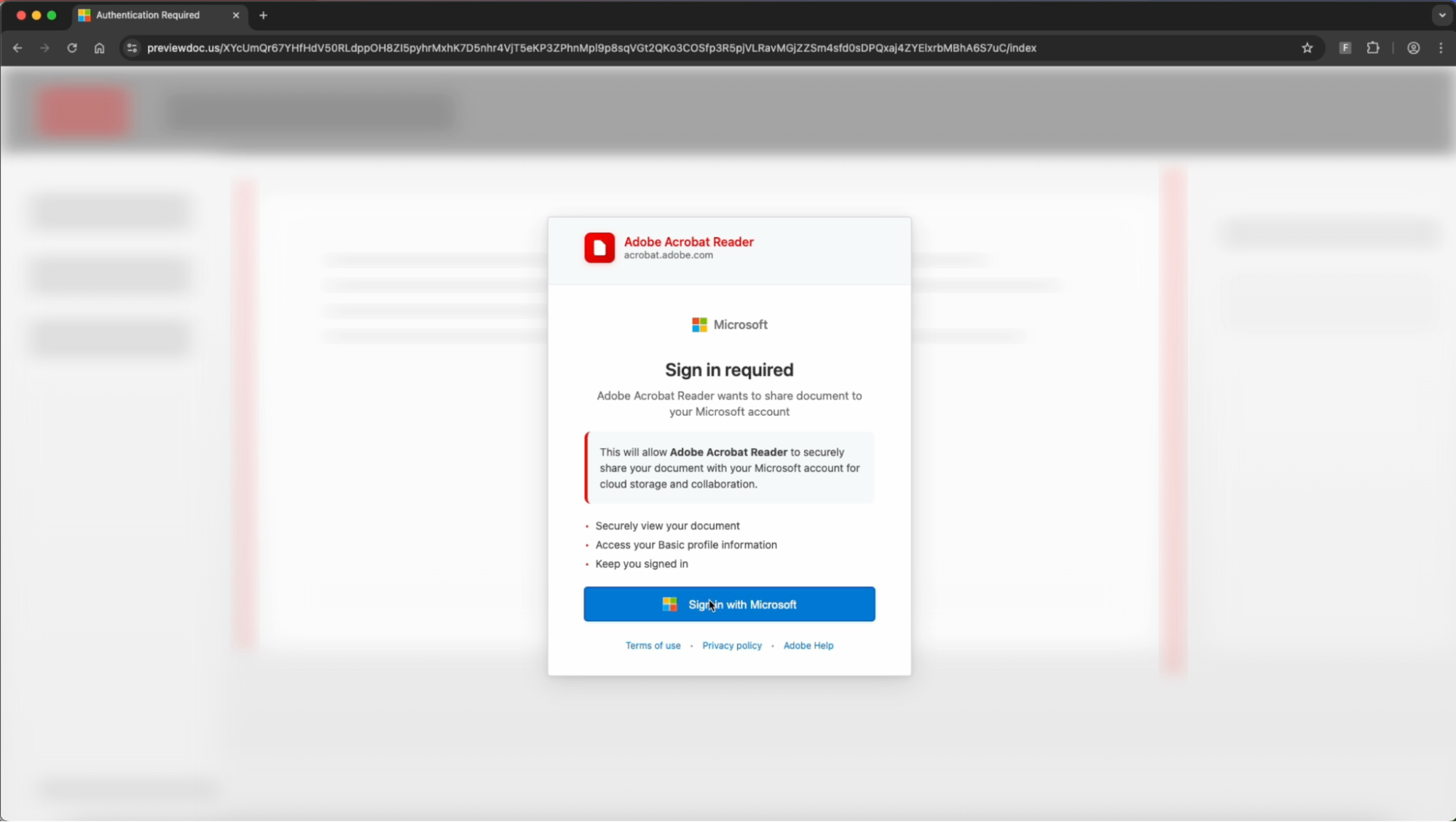 The user is prompted to “Sign in with Microsoft” as part of the phishing lure.