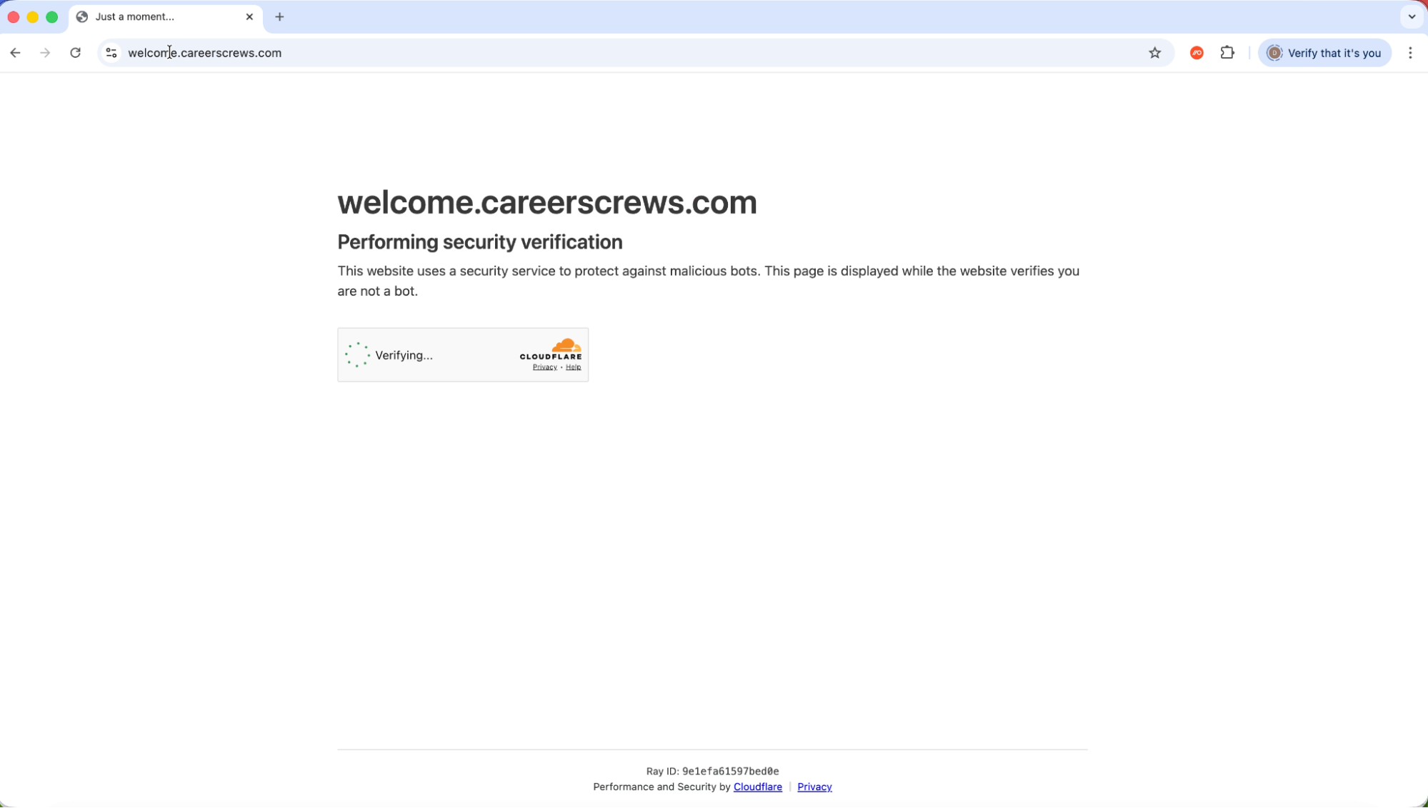 Initial Cloudflare Turnstile bot check to block security bots from analyzing the page.