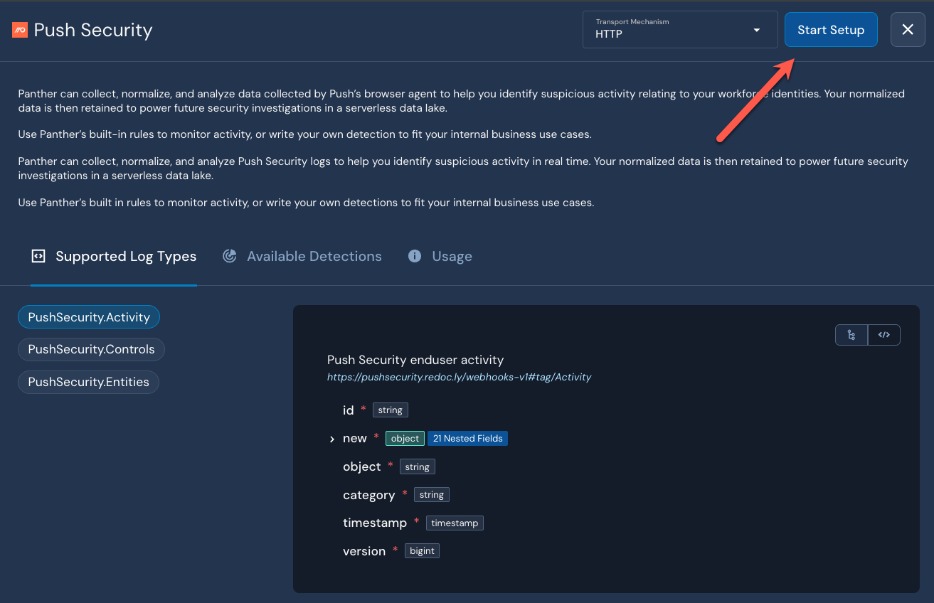 Panther SIEM setup - step 2 - docs